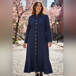 Soft Surroundings Navy Blue Dress Length Button Jacket Women's Size Petite XL